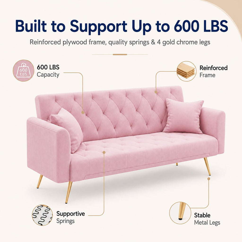 Pink Velvet Futon Sofa Bed P6552