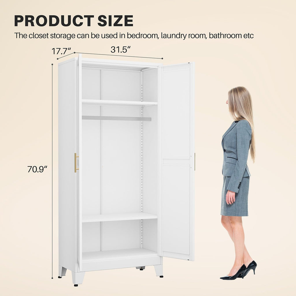 Metal Armoire Wardrobe Closet with Mirror Q6986