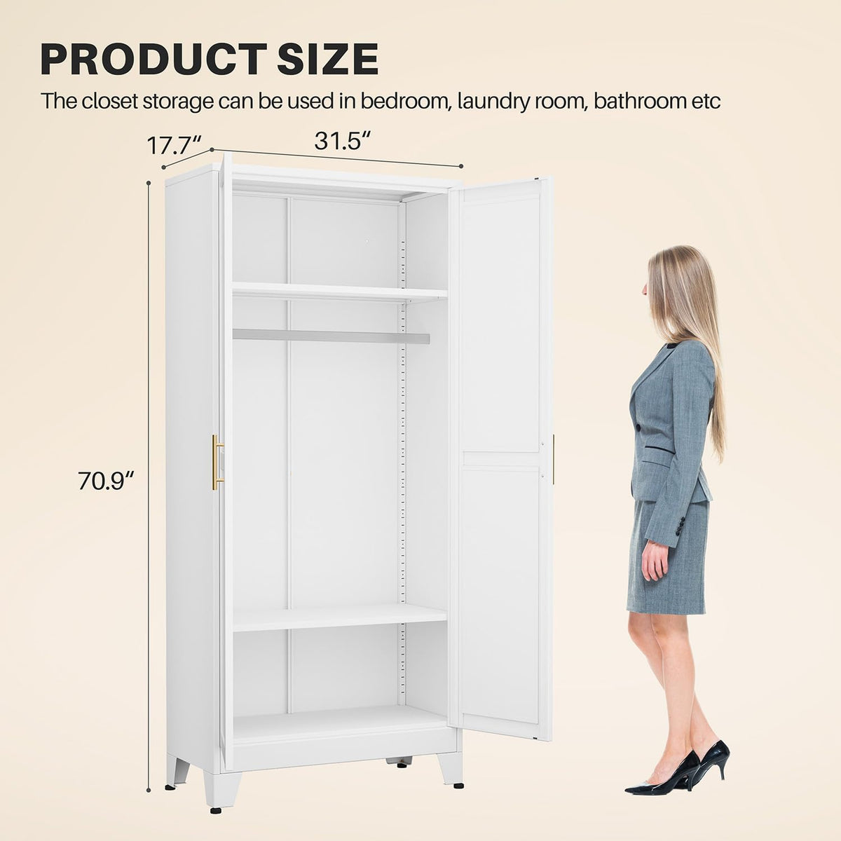Metal Armoire Wardrobe Closet with Mirror Q6986