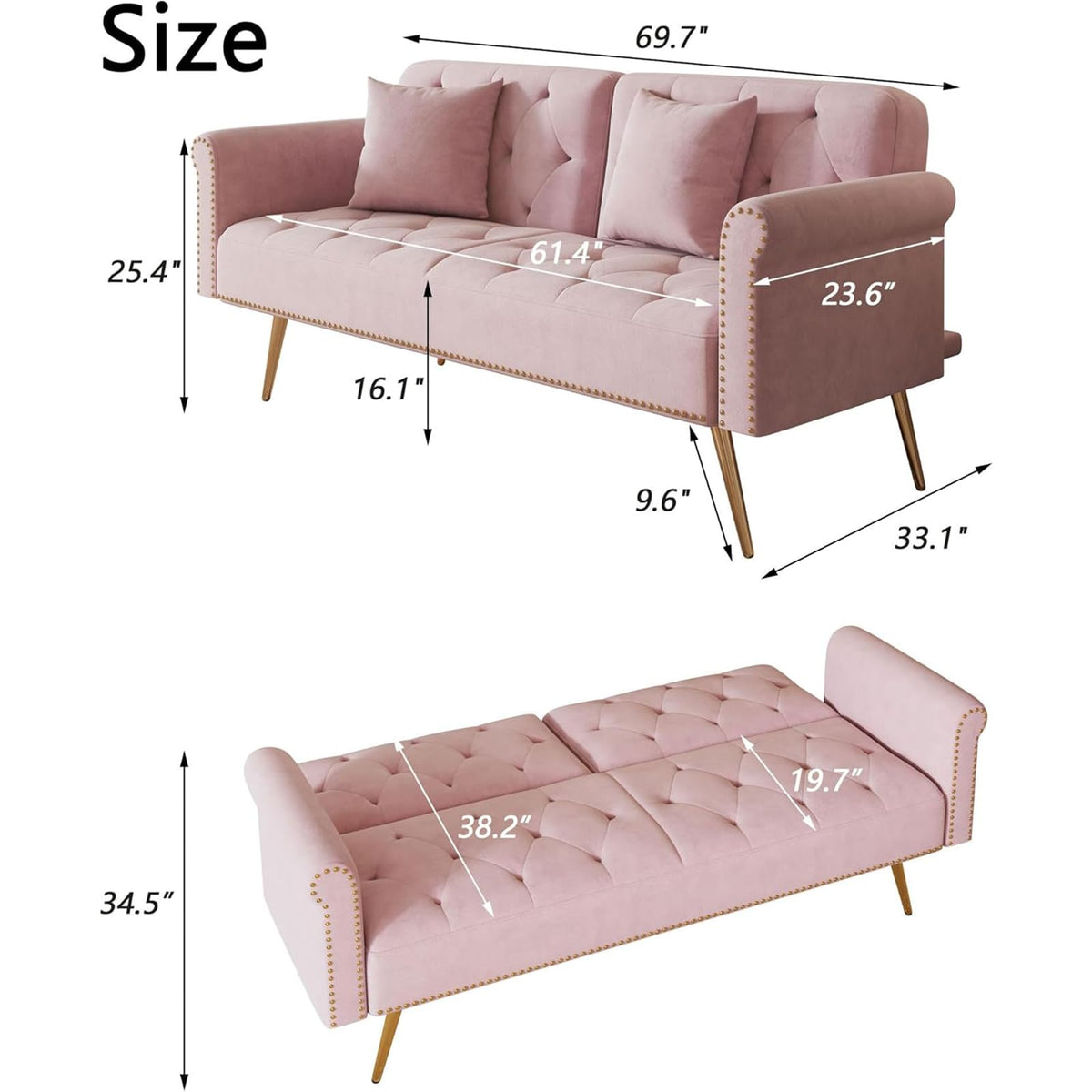 Pink Velvet Futon Sofa Bed K3892