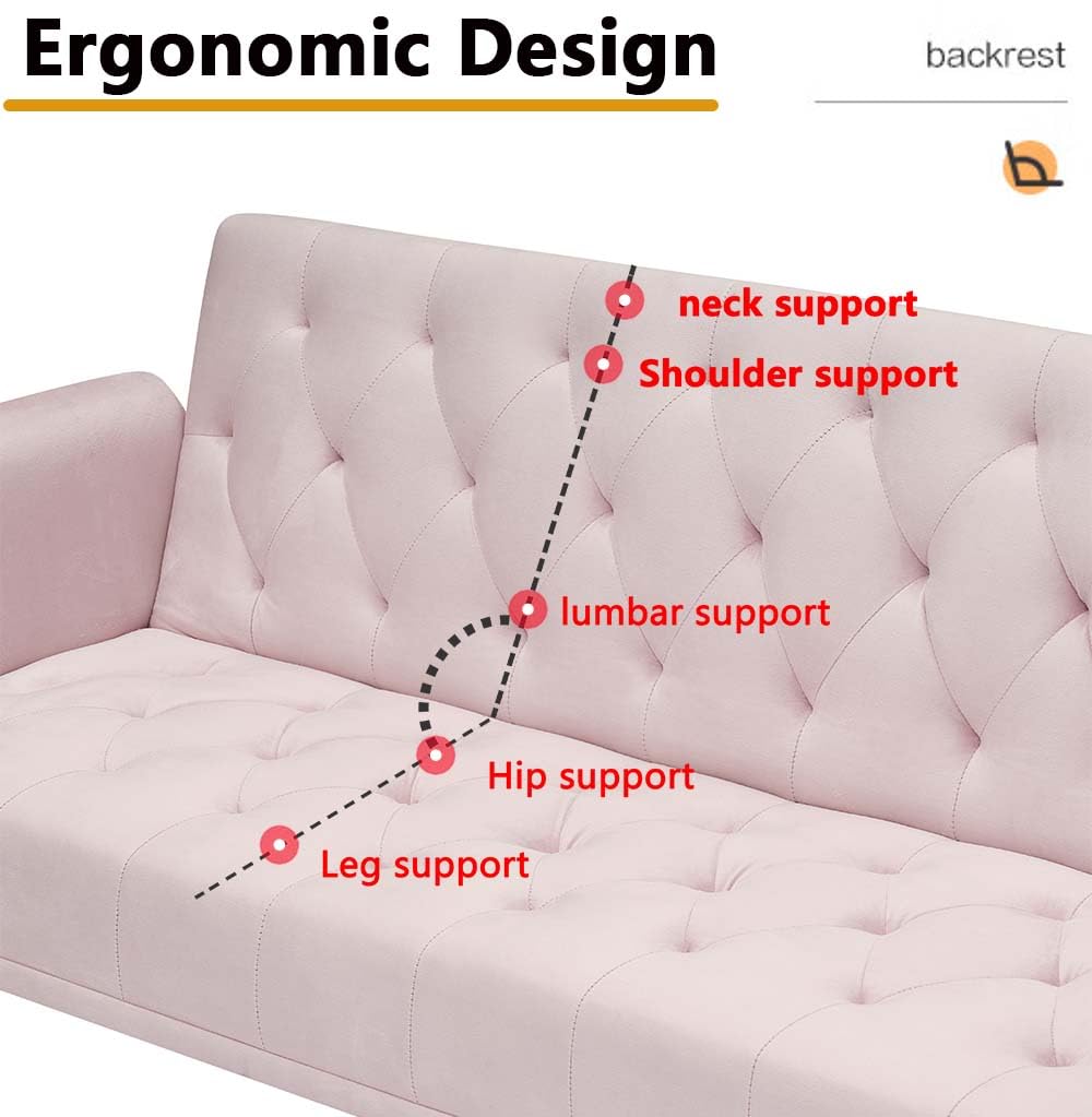 Pink Velvet Futon Sofa Bed P6552