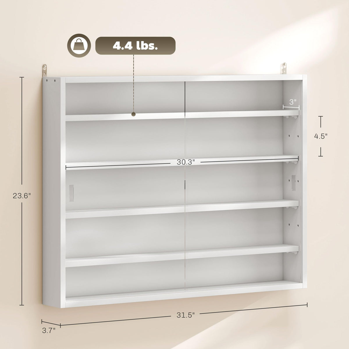 5-Tier Wall Mounted Display Cabinet with Glass Doors White X36085