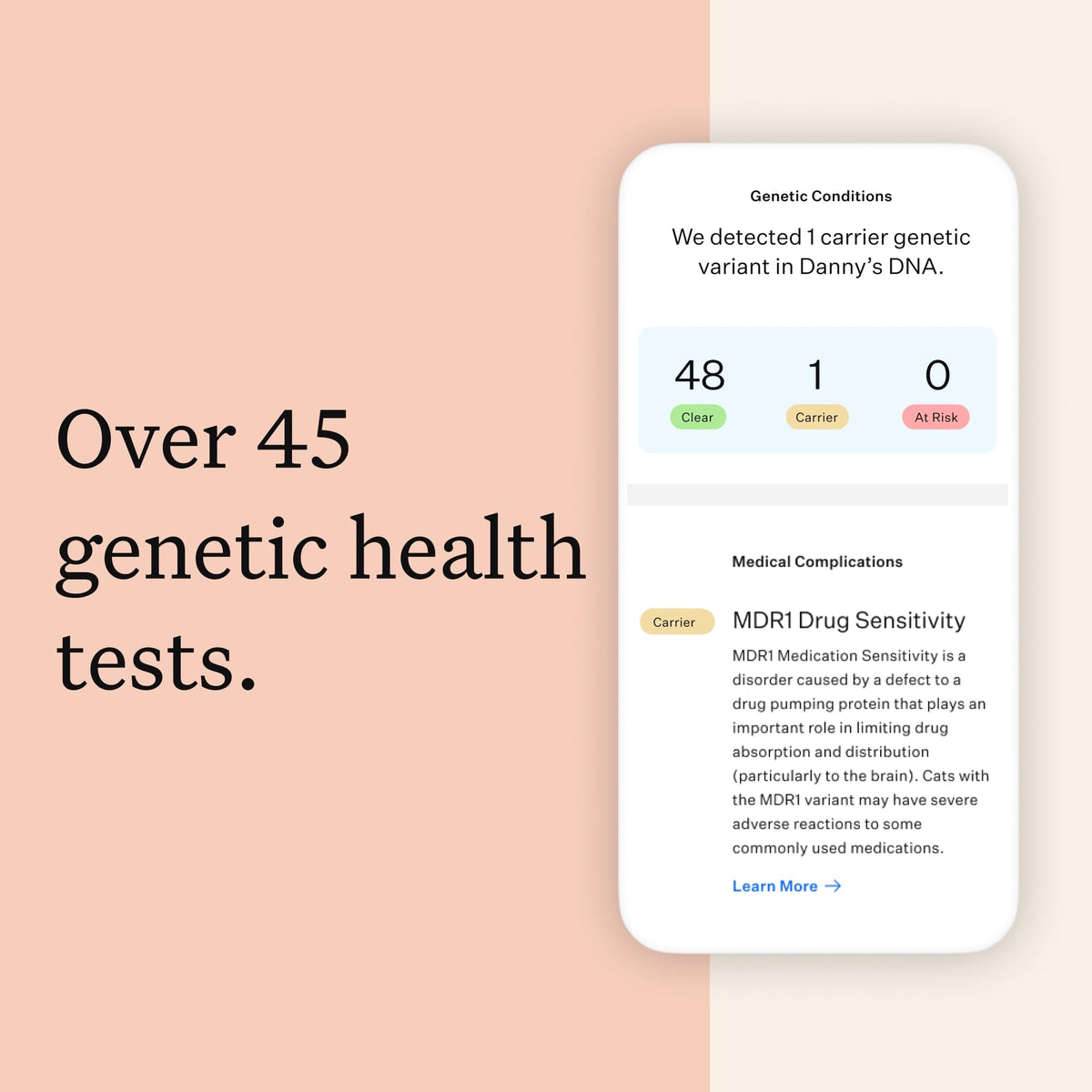Cat DNA Test Kit, 45 Health Conditions, 1 Pack Y19197