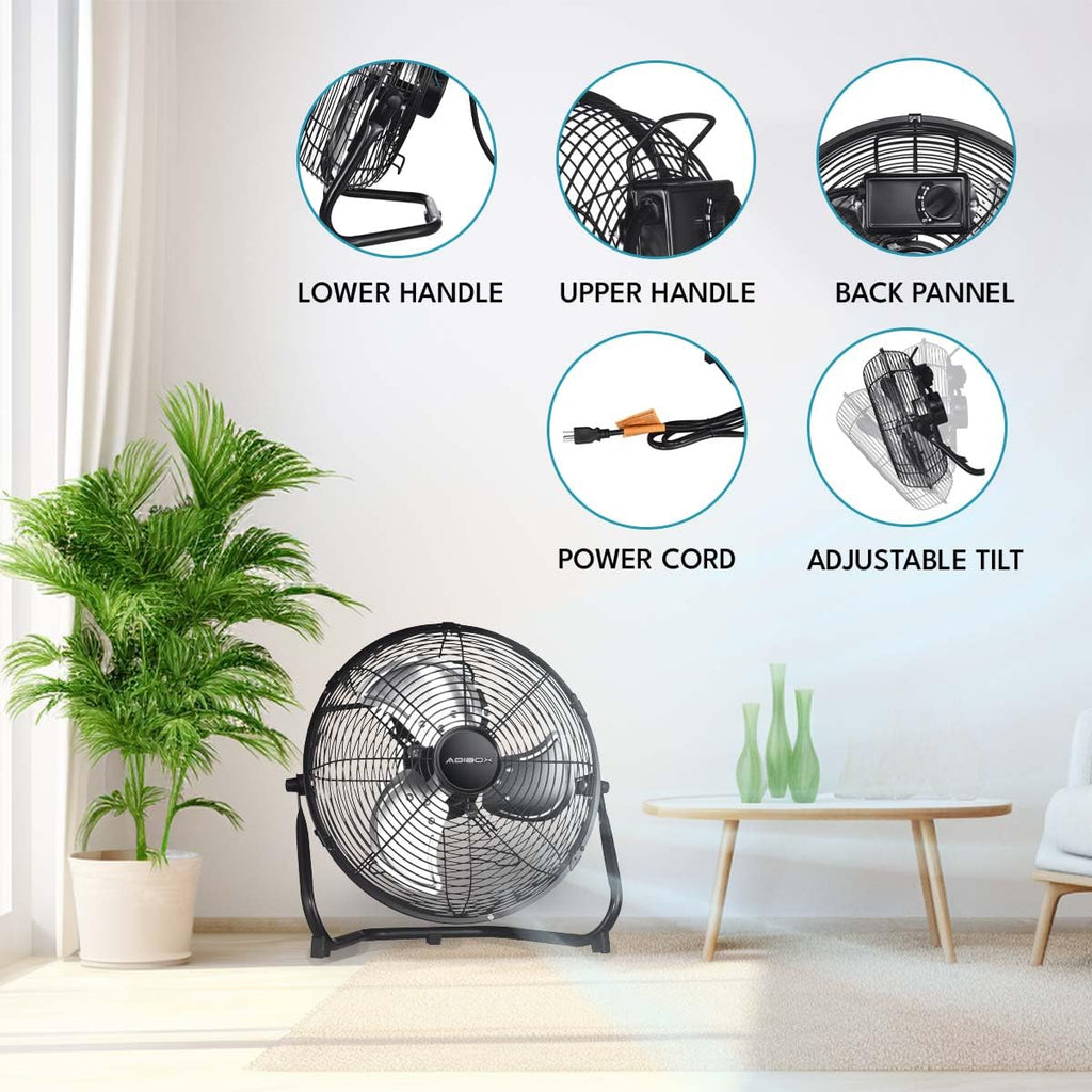 20 in. 3 Speed Metal Floor Fan in Black with Tilting Head F545594