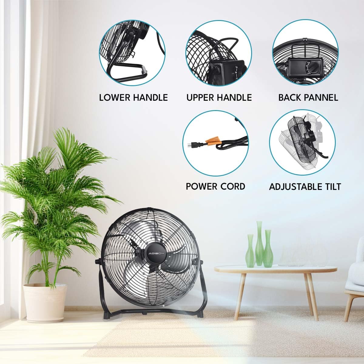 20 in. 3 Speed Metal Floor Fan in Black with Tilting Head F545594