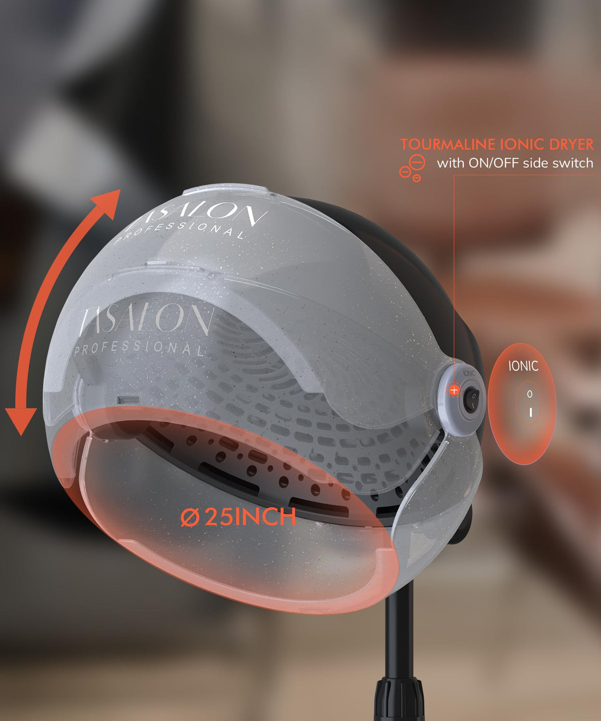 1875W Ionic Hooded Hair Dryer with 3 Temperature Settings R8931
