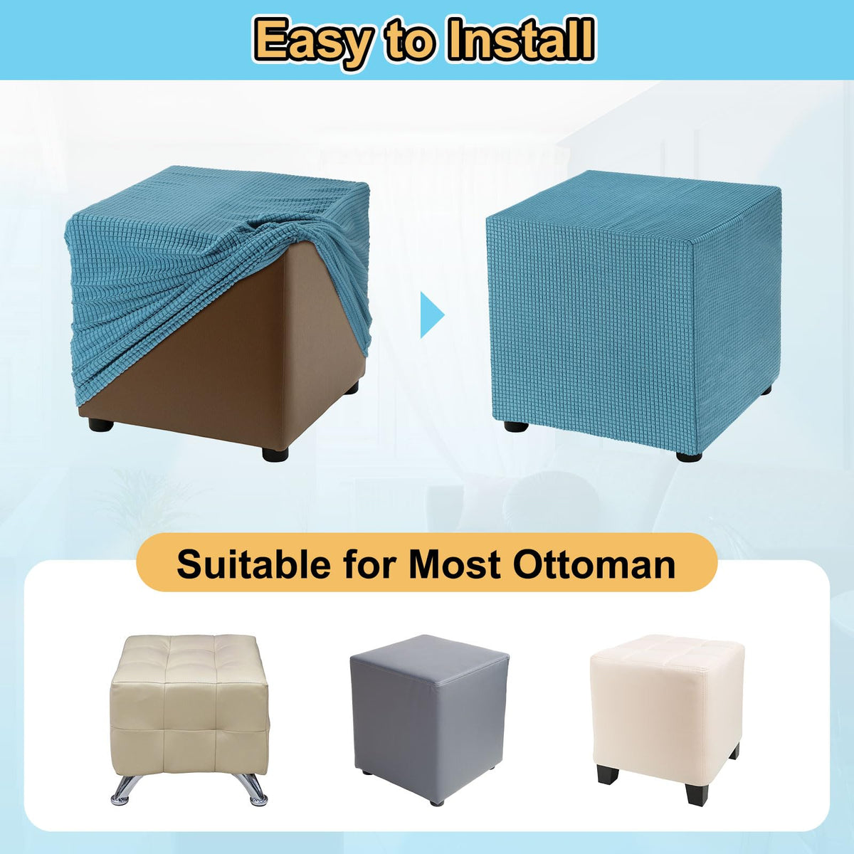 Teal Stretch Polyester Ottoman Cover A93537