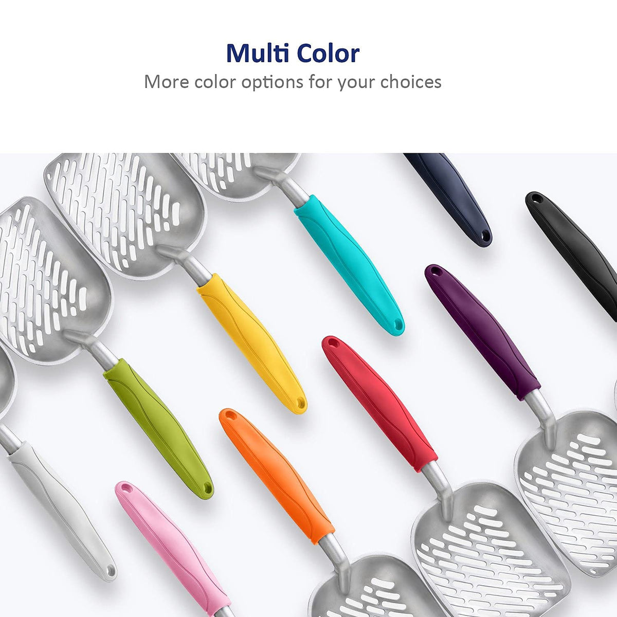 Aluminum Alloy Cat Litter Scoop with Long Handle, Medium Size, Blue Handle Z73698