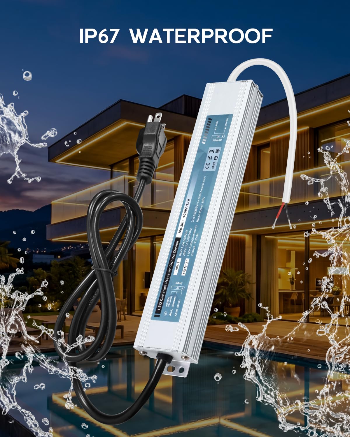 200W IP67 Waterproof LED Power Supply 85V-265V AC to 12V DC Converter P16406