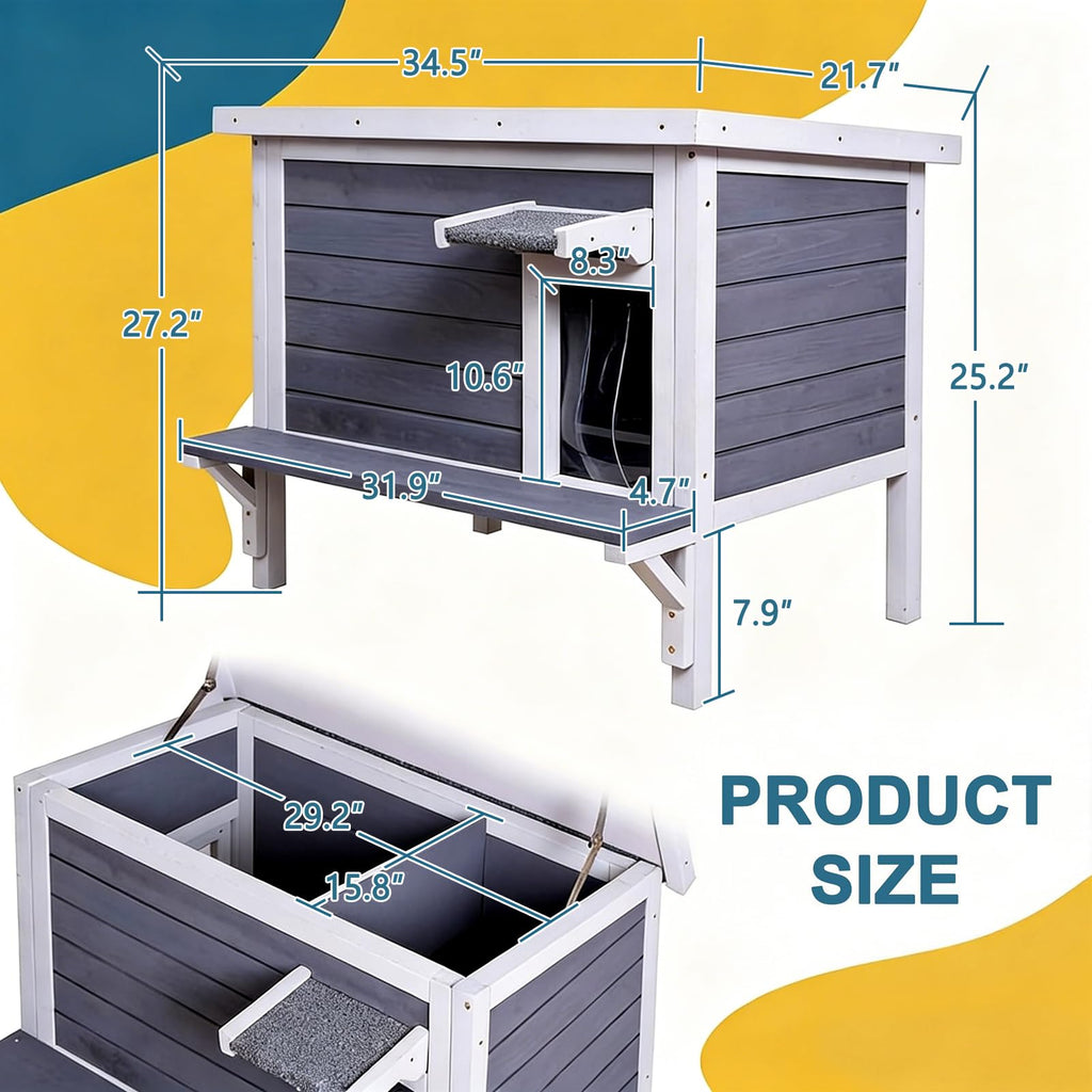 Weatherproof Outdoor Cat House with Elevated Floor B1291
