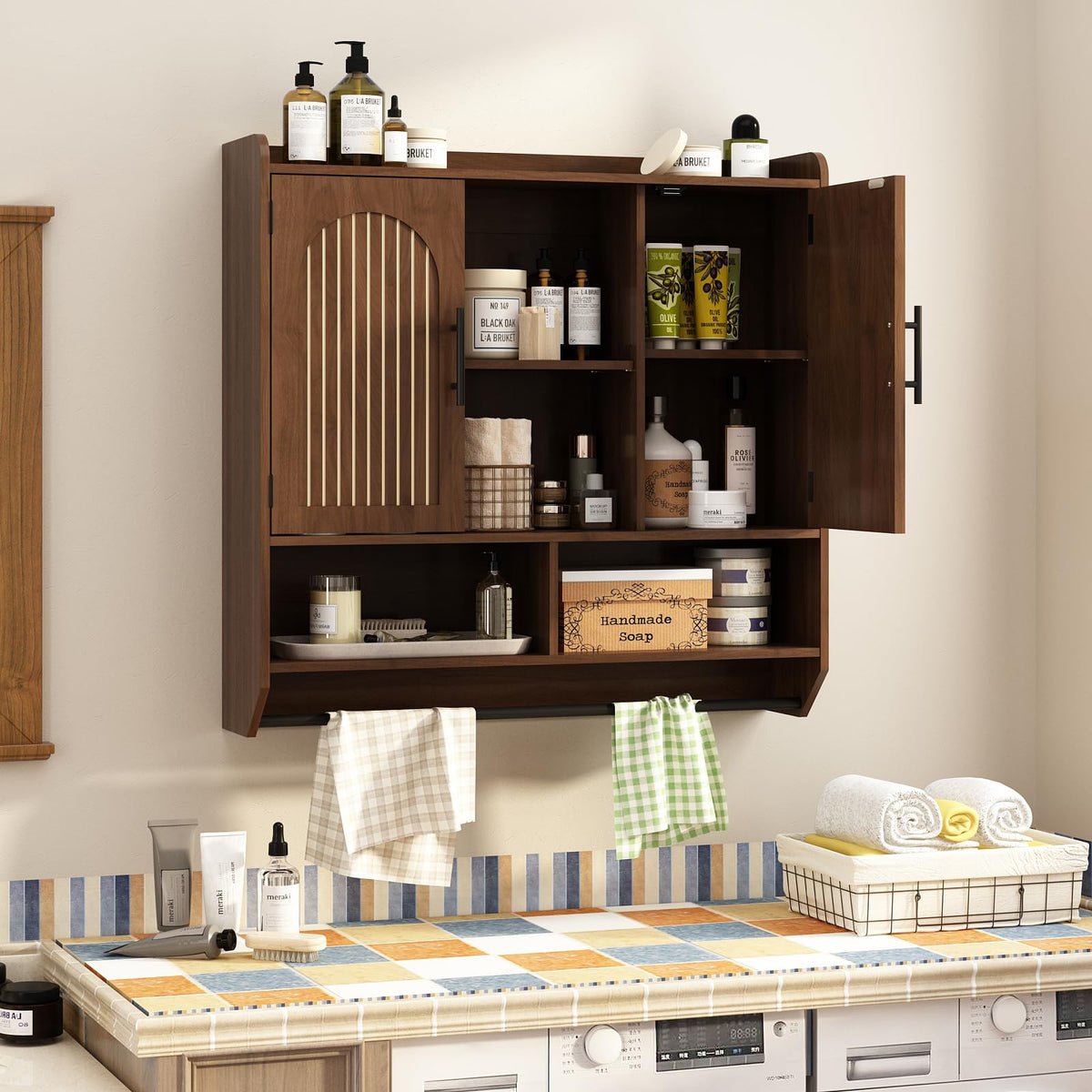 Fluted Wall Cabinet with Arched Doors & Adjustable Shelves N5161