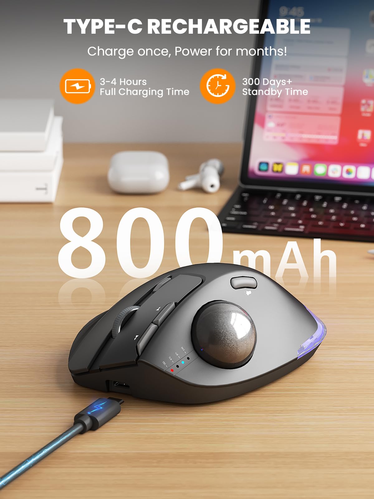Ergonomic Wireless Trackball Mouse A352