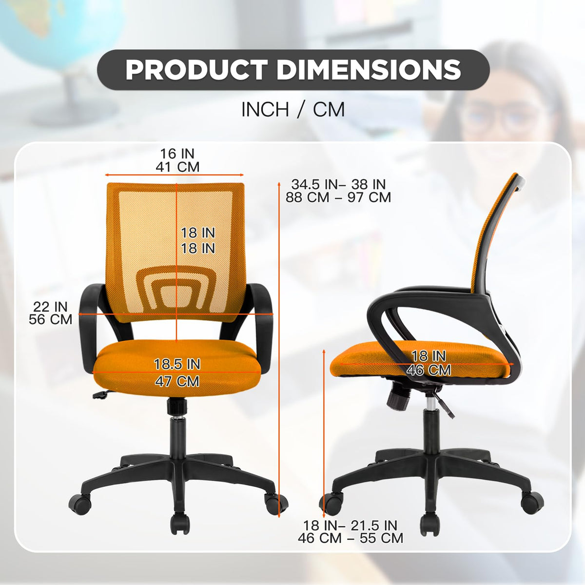 2 Pack Orange Mesh Adjustable Office Chair S753