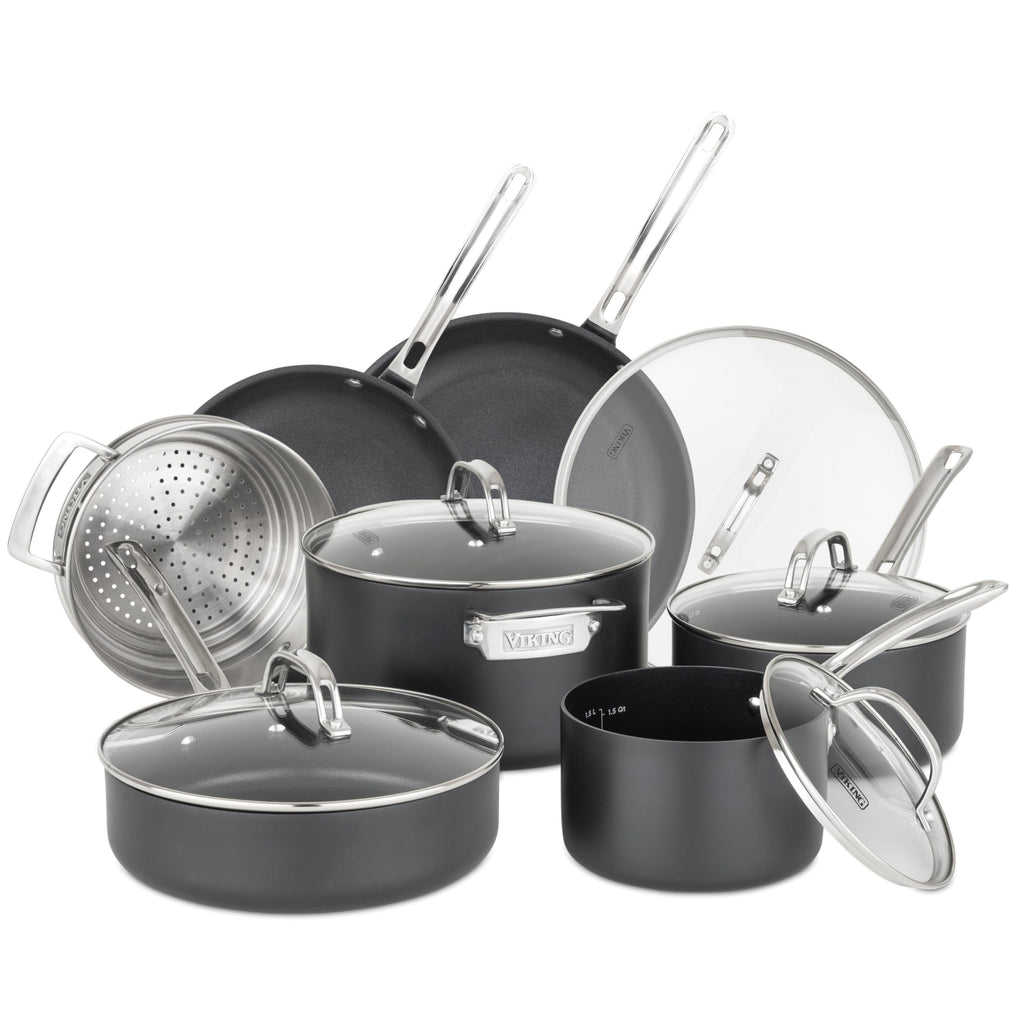 12 Piece Non Stick Hard Anodized Cookware Set with Glass Lids O3148