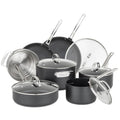 12 Piece Non Stick Hard Anodized Cookware Set with Glass Lids O3148