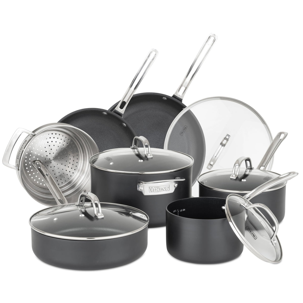 12 Piece Non Stick Hard Anodized Cookware Set with Glass Lids O3148