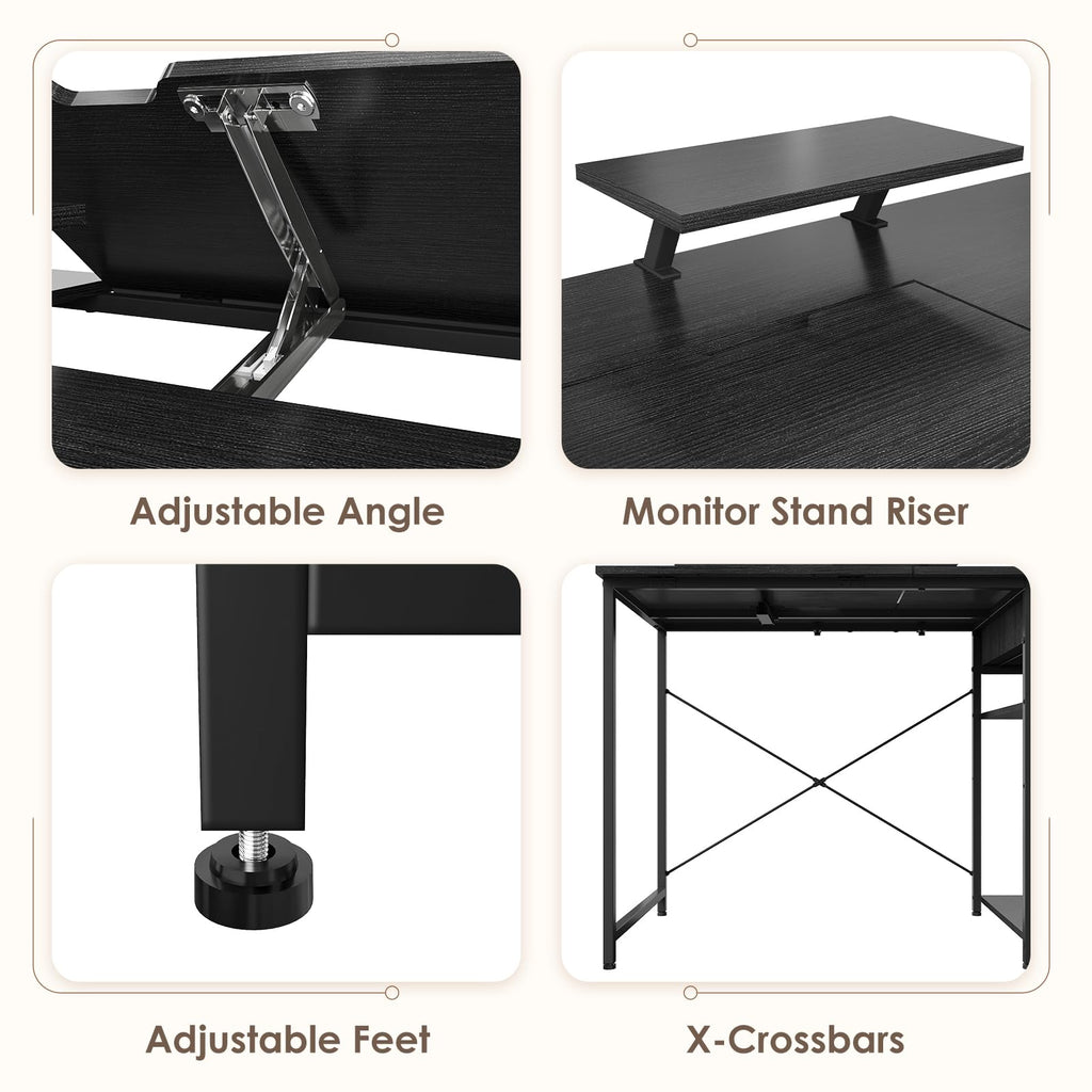 Black Adjustable Drafting Table with Storage Shelves & Drawer S304077