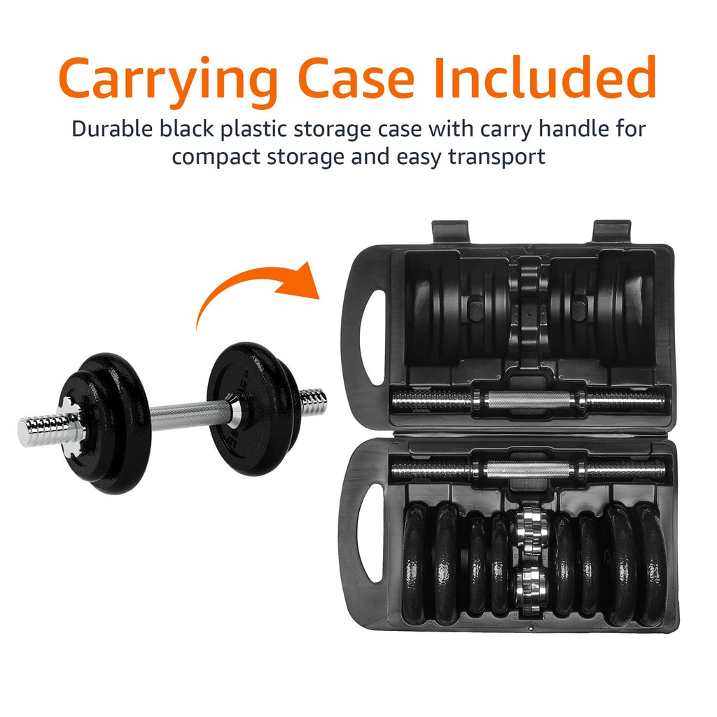 Adjustable Dumbbell Hand Weight Set with Storage Case, 38 Pounds, Black H7619