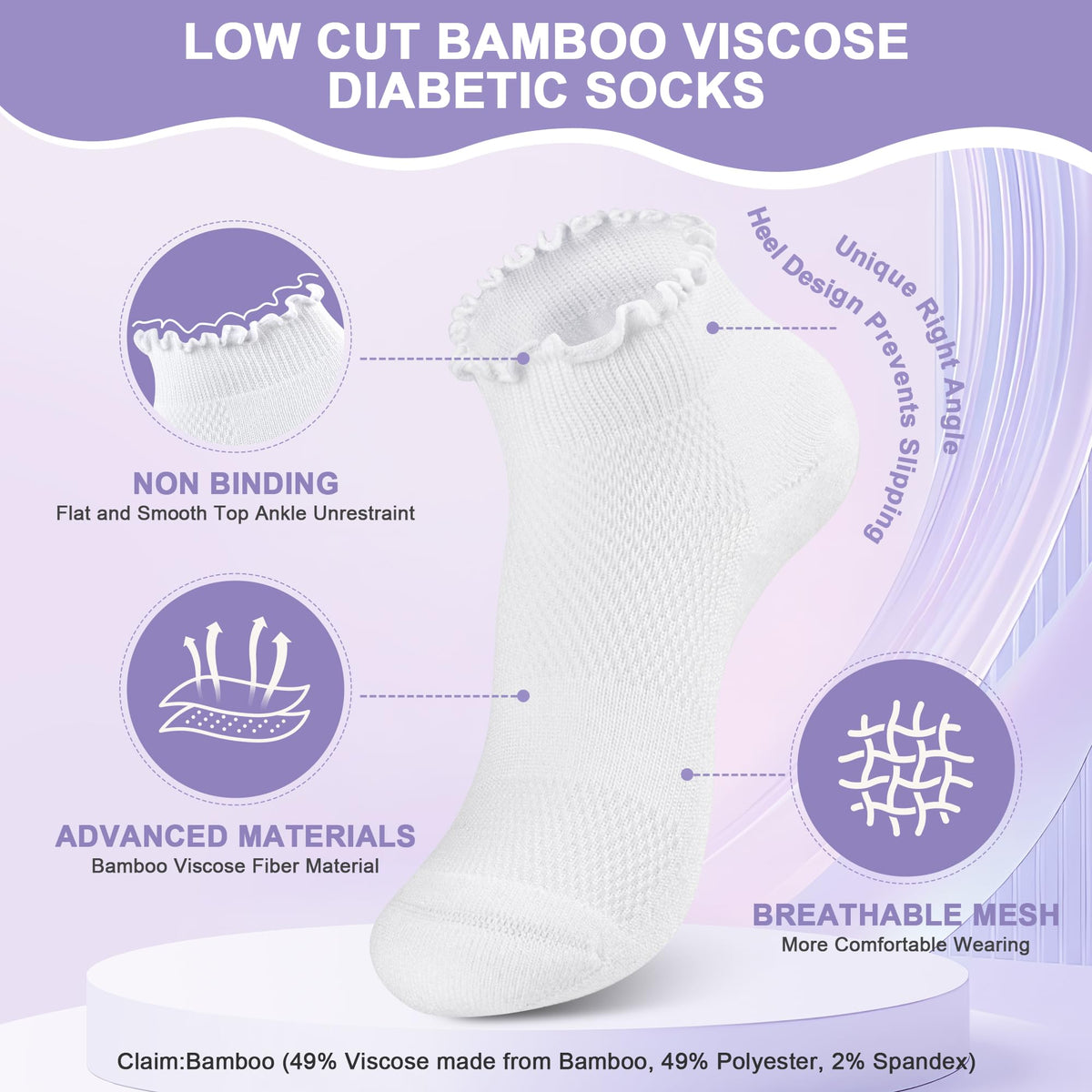 6 Pairs Low Cut Non Binding Ankle Socks V114704