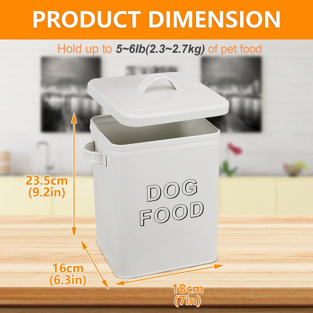 Airtight Dog Treat Container and Food Storage Tin with Lid, Handle, Scoop, 4-5 lbs Capacity, White N441