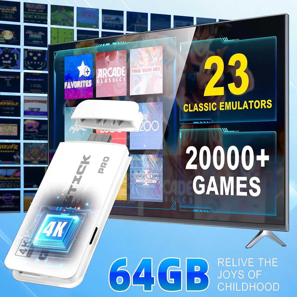 Wireless Retro Gaming Console Game Stick with 4K HDMI Output and 2 Wireless Controllers E2664