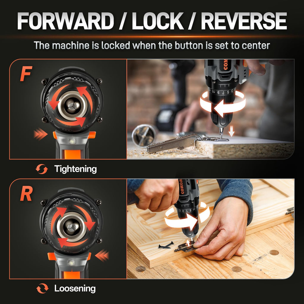 Cordless Drill Set 20V 3/8" Keyless Chuck 2 Variable Speed Orange G947