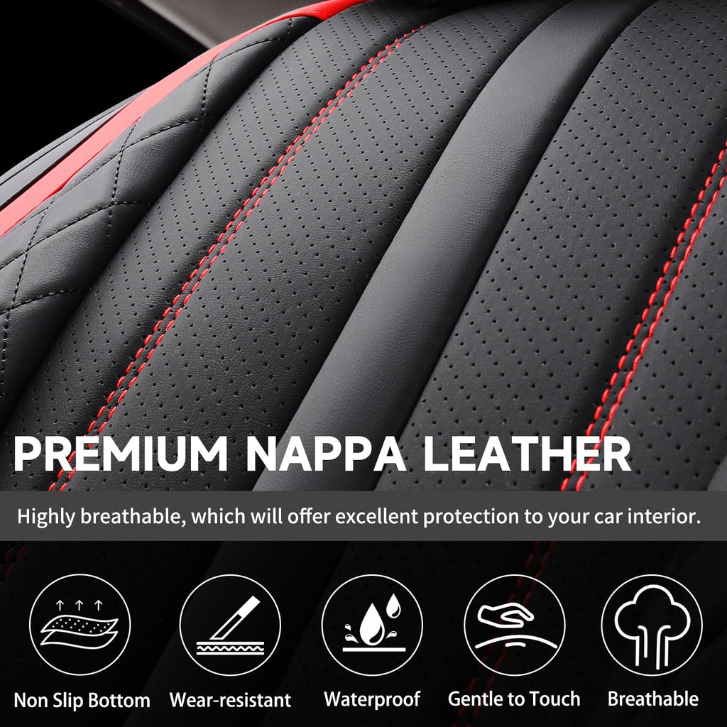 Nappa Leather Car Seat Covers Full Set 5-Seats Black Red C218296