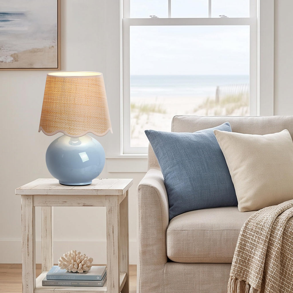 Small Ceramic Table Lamp with Rattan Woven Shade N129