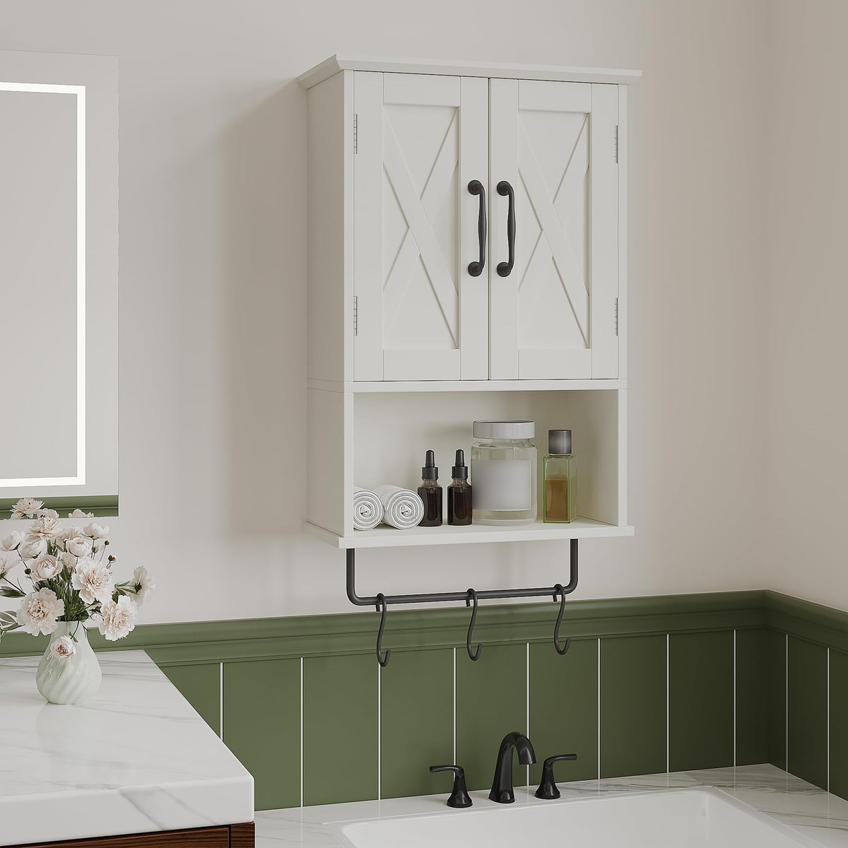 Small Medicine Cabinet with Towel Bar and 3 Hooks L331