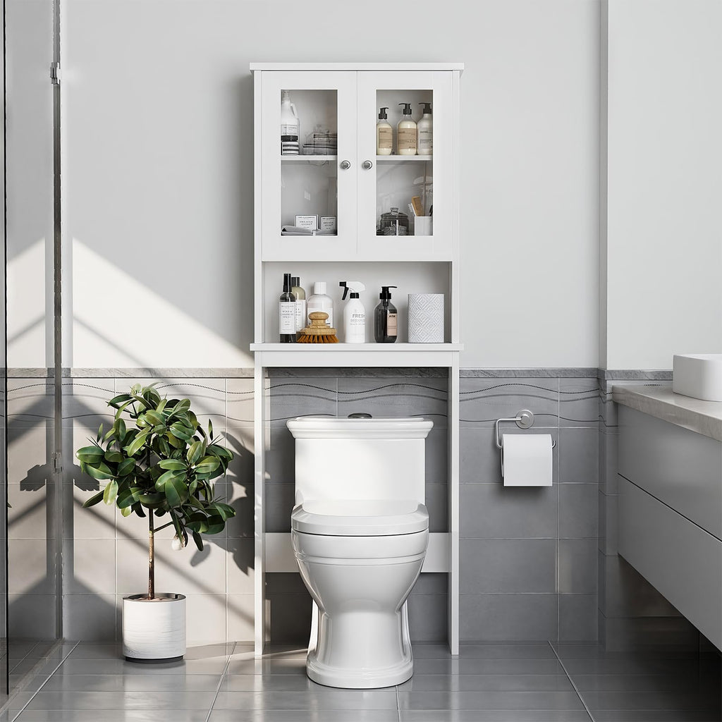 Over The Toilet Storage Cabinet with Tempered Glass Doors P372