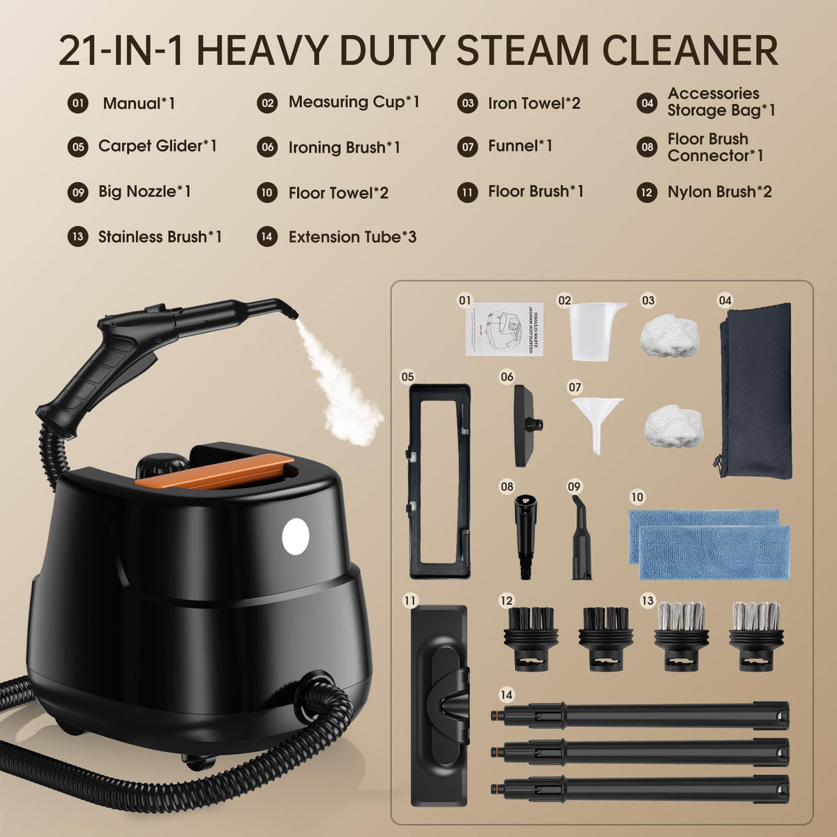 21-in-1 Chemical-Free Steam Cleaner with 3-Level Adjustment L646643