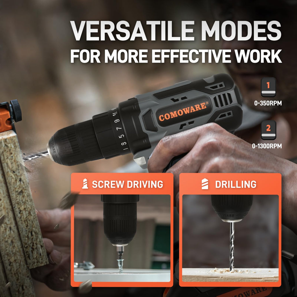 Cordless Drill Set 20V 3/8" Keyless Chuck 2 Variable Speed Orange G947