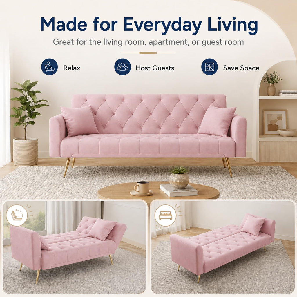 Pink Velvet Futon Sofa Bed P6552