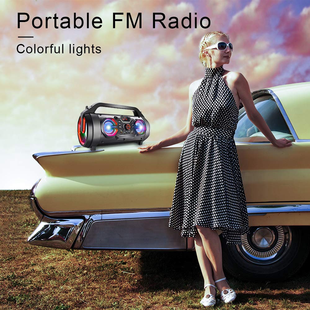 Portable Bluetooth Speaker with Subwoofer, FM Radio, RGB Lights, 30W Q8652