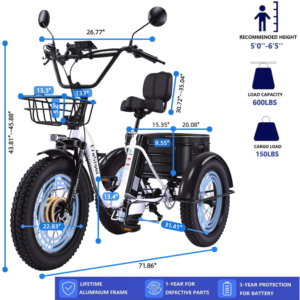 20" Fat Tire Folding Electric Tricycle 750W 48V W6972