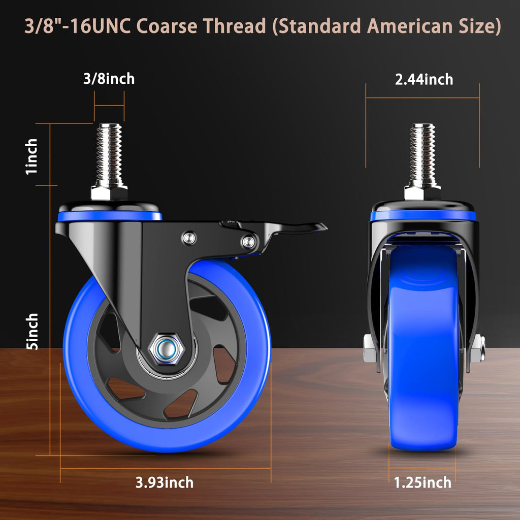 4 Inch Heavy Duty Threaded Stem Caster Set of 4 N408