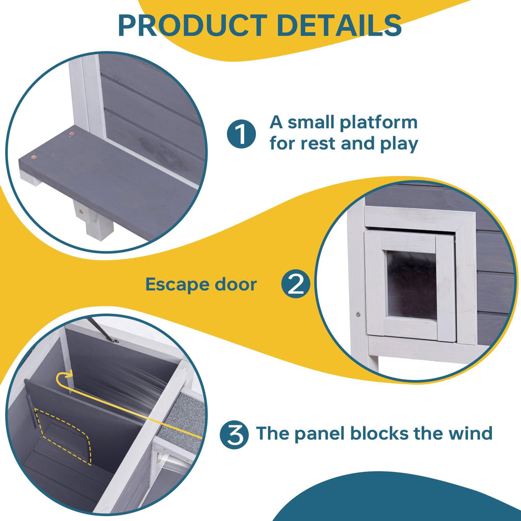 Weatherproof Outdoor Cat House with Elevated Floor B1291
