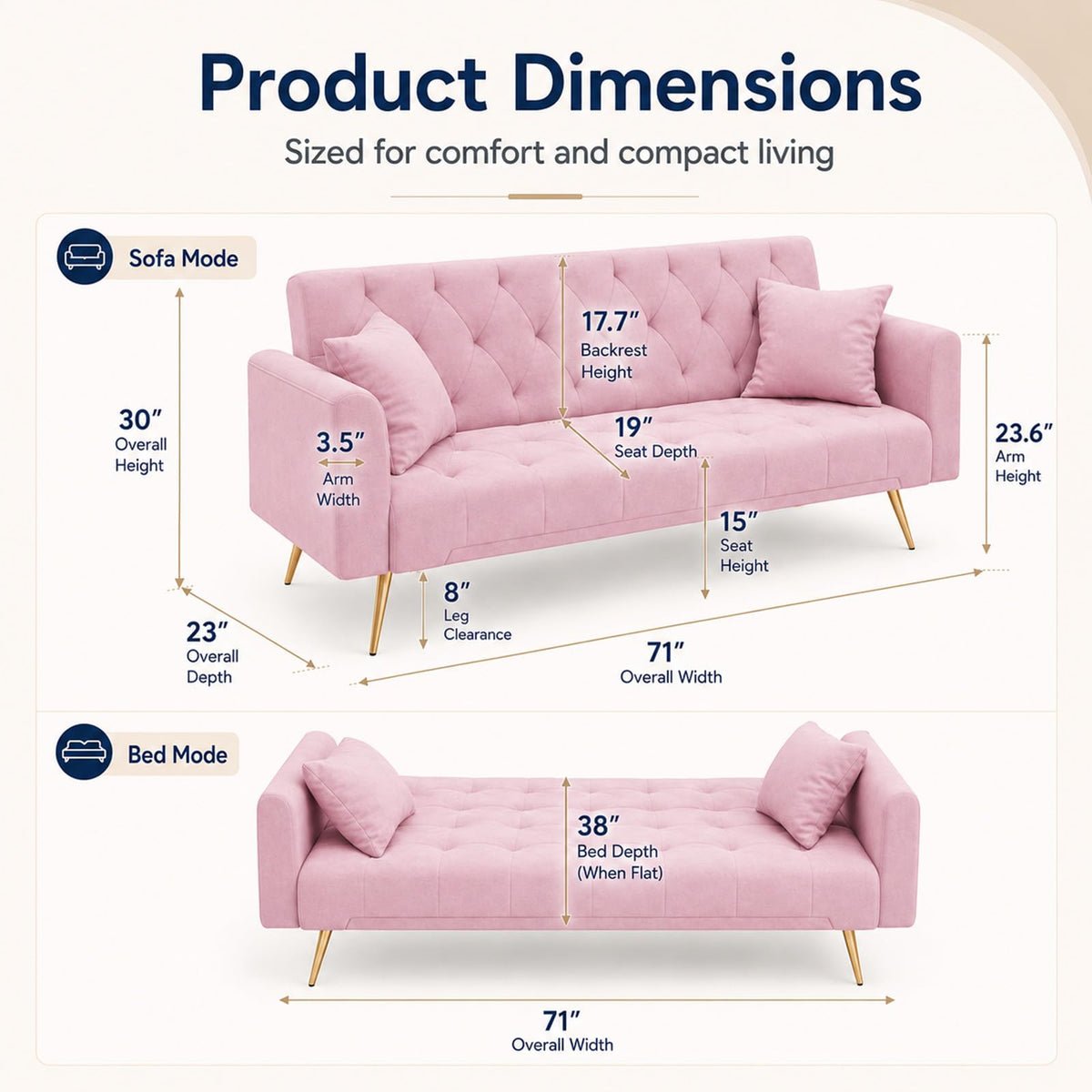 Pink Velvet Futon Sofa Bed P6552