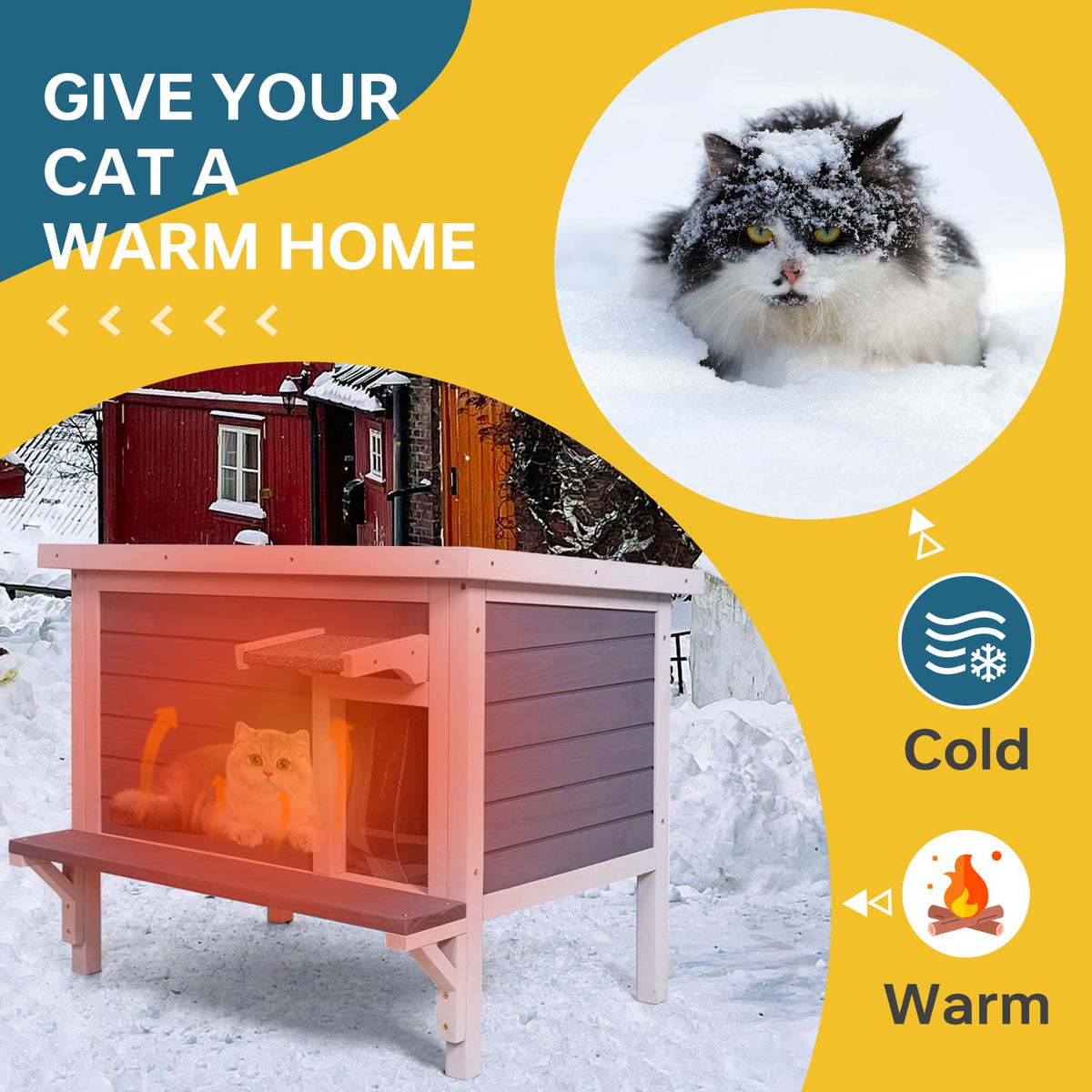 Weatherproof Outdoor Cat House with Elevated Floor B1291