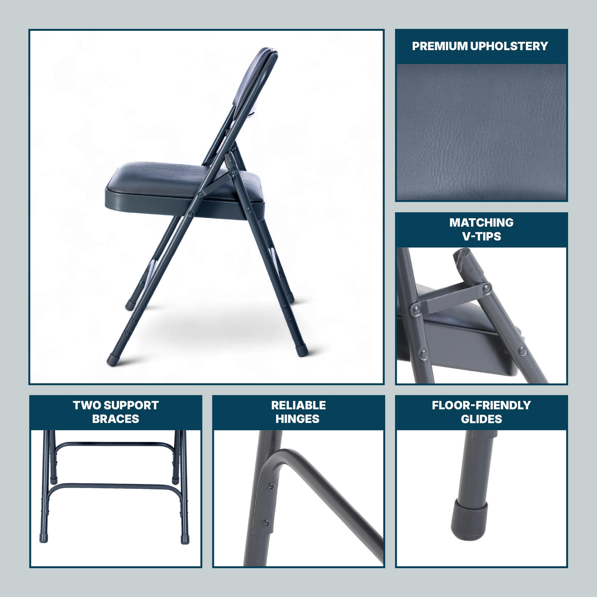 Blue Vinyl Cushioned Folding Chairs with Steel Frame, 4-Pack I556374
