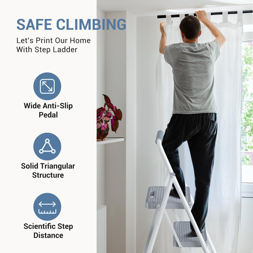 2 Step Ladder with Anti-Slip Pedal and Handrail, 800lbs, Grey D38274