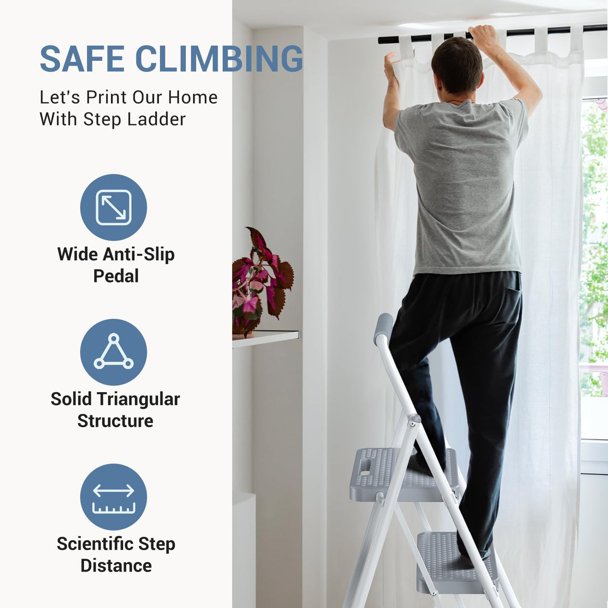 2 Step Ladder with Anti-Slip Pedal and Handrail, 800lbs, Grey D38274