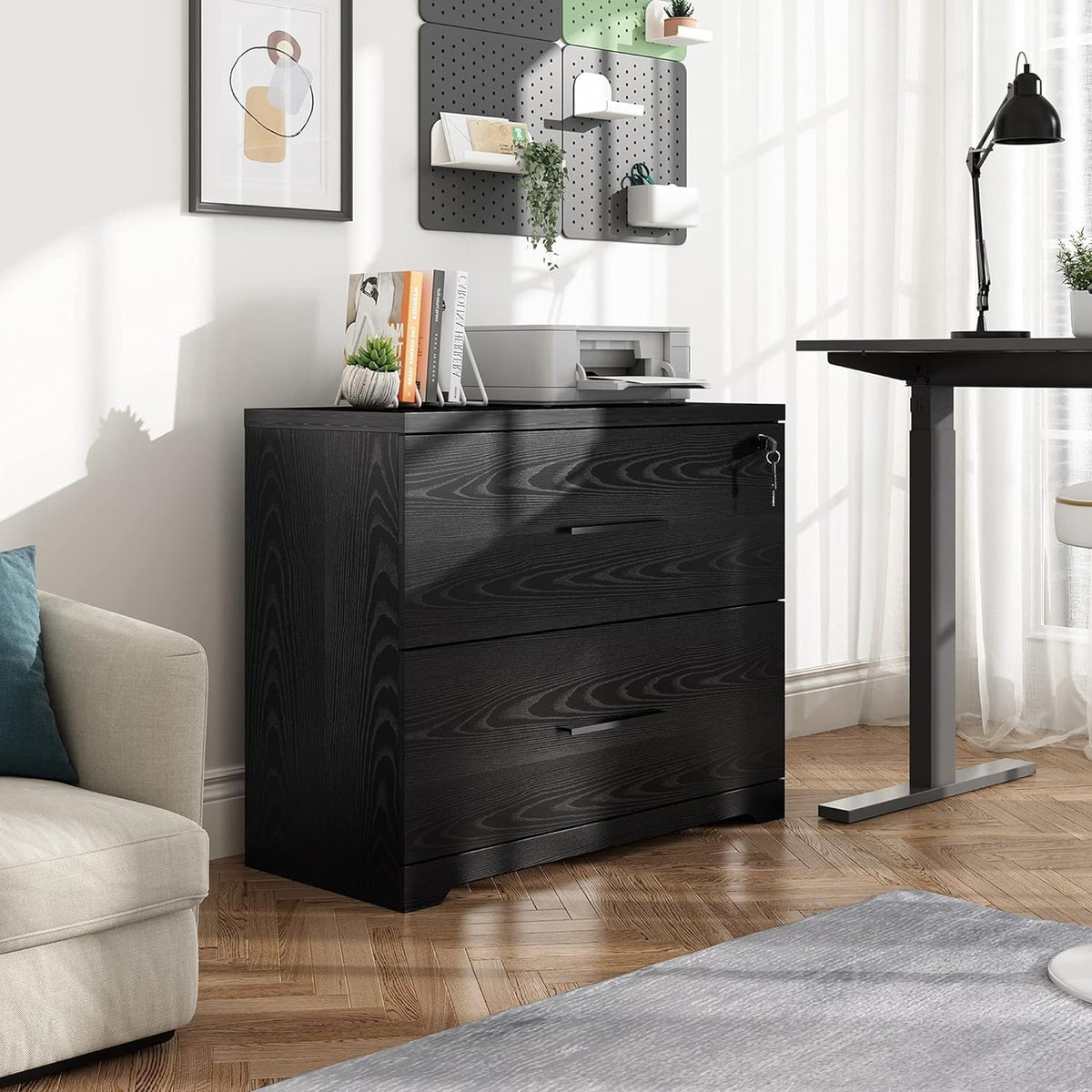 Black 2 Drawer Lateral File Cabinet with Lock W2843