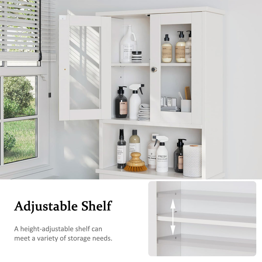 Over The Toilet Storage Cabinet with Tempered Glass Doors P372
