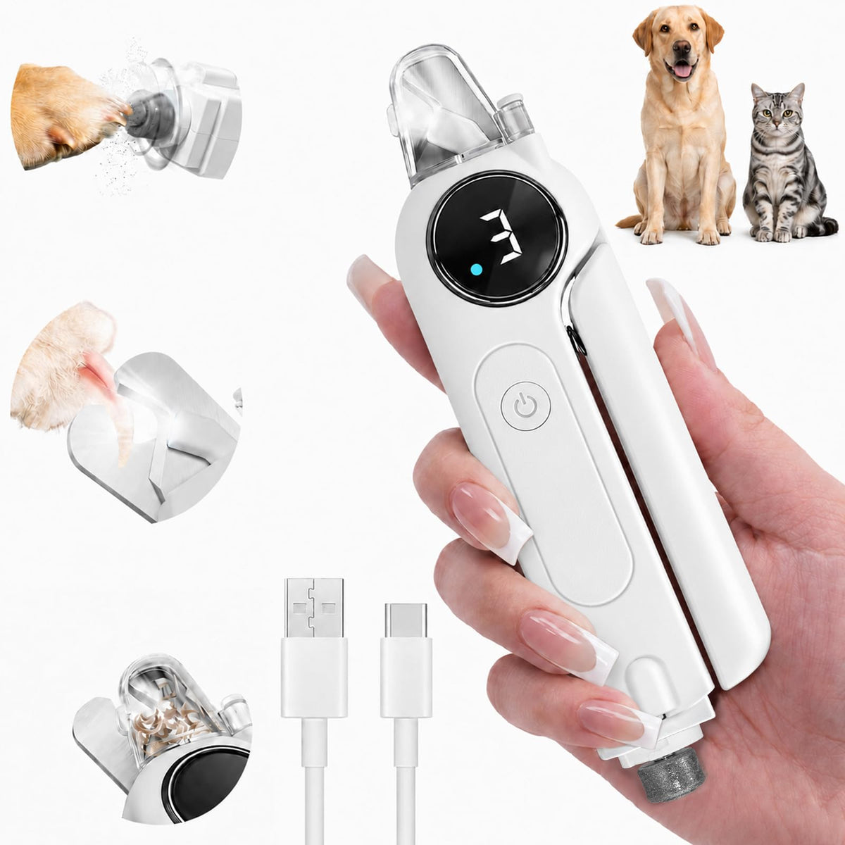 2-in-1 Quiet Electric Pet Nail Clipper & Grinder with Light T911464