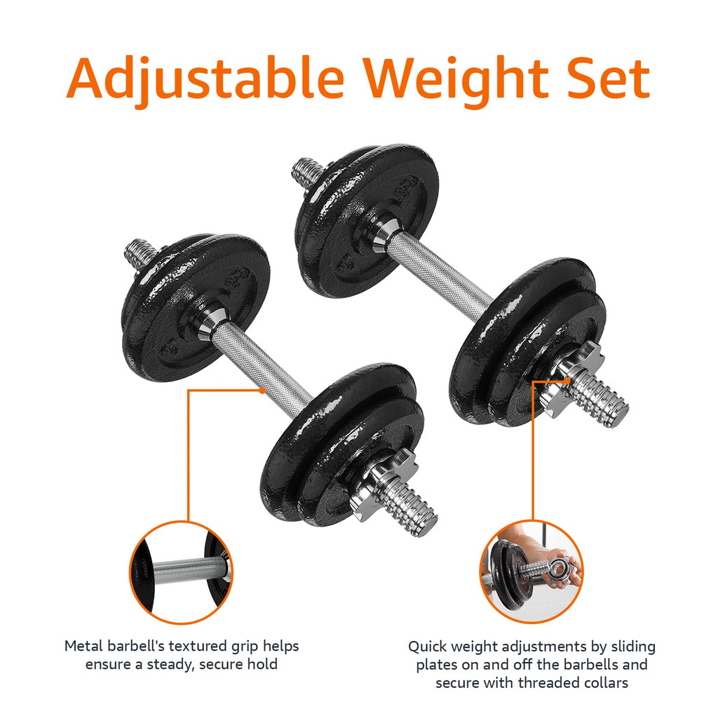 Adjustable Dumbbell Hand Weight Set with Storage Case, 38 Pounds, Black H7619