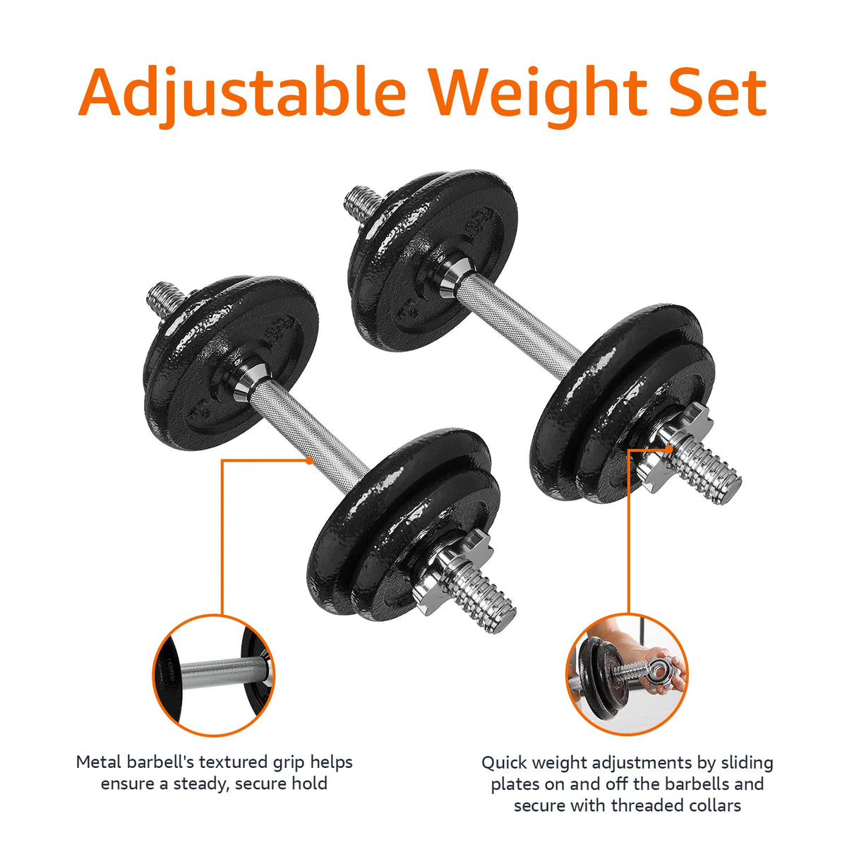 Adjustable Dumbbell Hand Weight Set with Storage Case, 38 Pounds, Black H7619