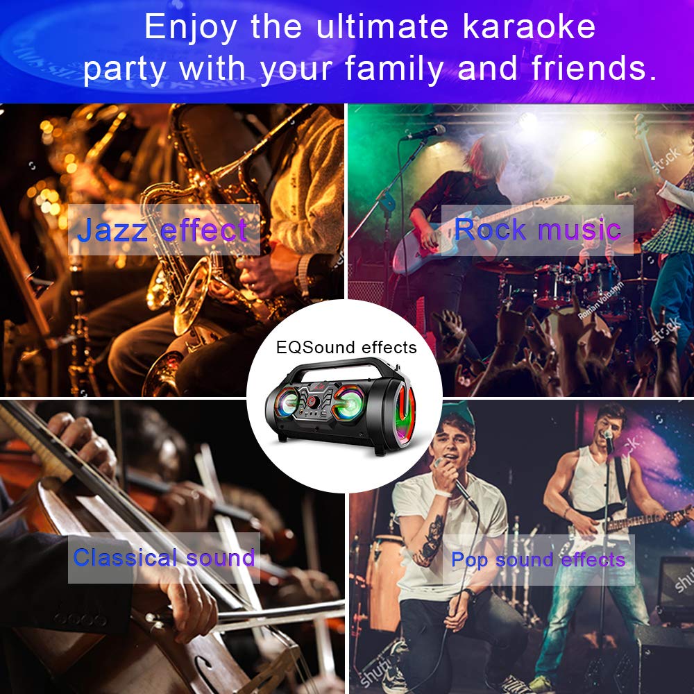 Portable Bluetooth Speaker with Subwoofer, FM Radio, RGB Lights, 30W Q8652