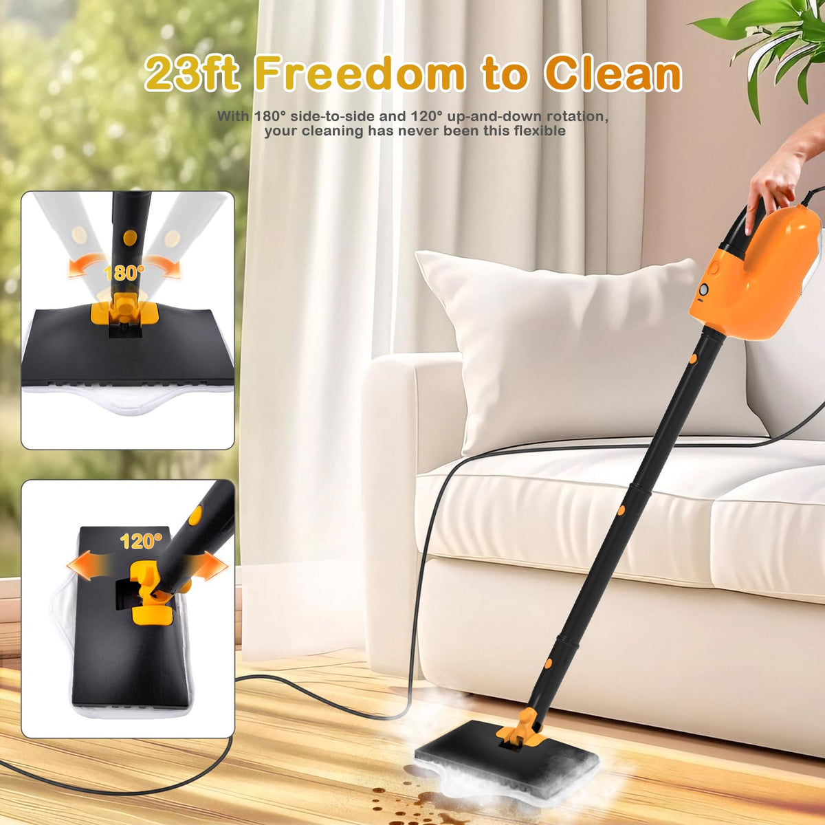 Steam Mop with 23FT Cord, 12OZ Removable Tank Q598925