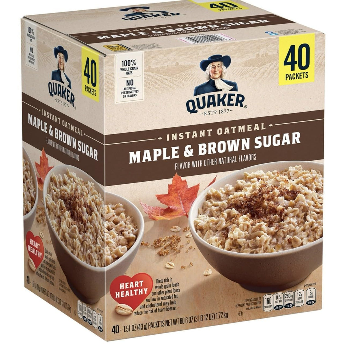 Instant Oatmeal Maple Brown Sugar 1.51 oz 40 Count B249042